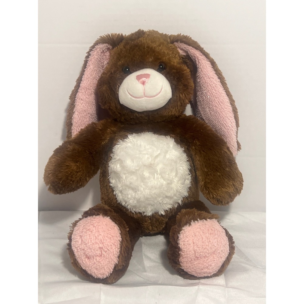 Build-A-Bear Workshop Brown Bunny Rabbit Plush Pink Ears White Belly 16 Inch